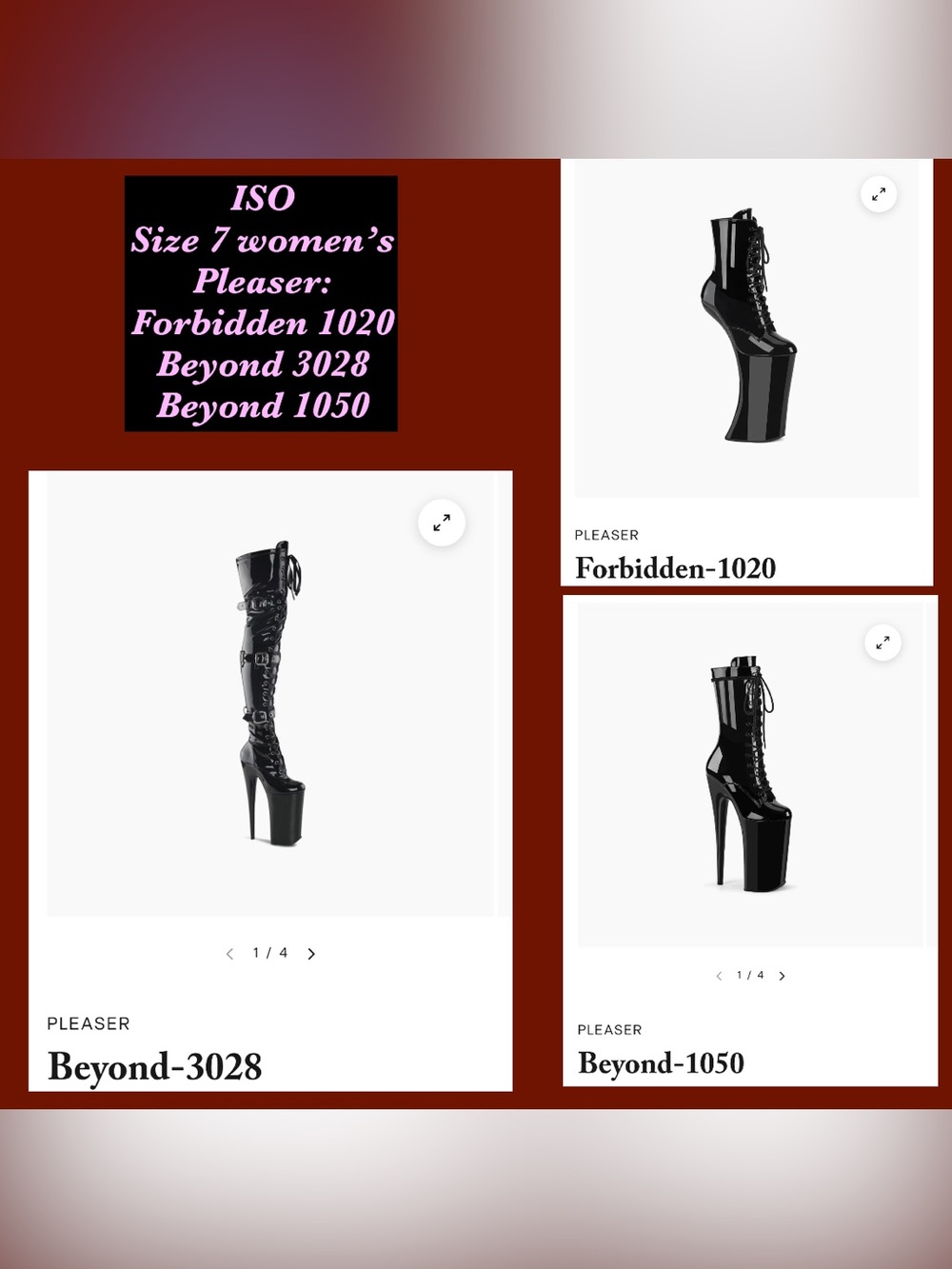 ISO - Pleaser Black Patent Platform Boots